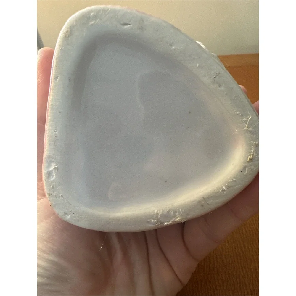 Vtg Lusterware Pink White Cat Kitten Heart Shaped Trinket Vanity Box Valentine's
